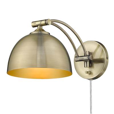 Golden Lighting Rey 1-Light Swing Arm Wall Sconce in Aged Brass