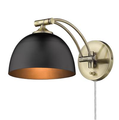 Golden Lighting Rey 1-Light Swing Arm Wall Sconce - Matte Black Shade in Aged Brass