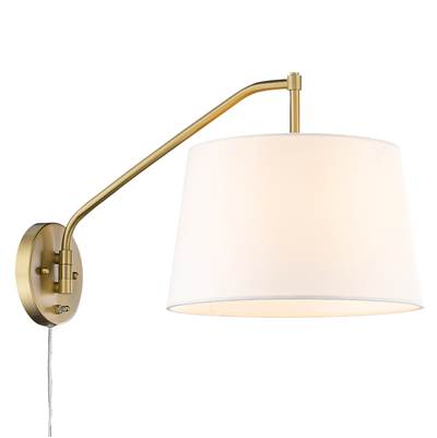 Golden Lighting Ryleigh 1-Light Swing Arm Wall Sconce - Modern White Shade in Brushed Champagne Brass