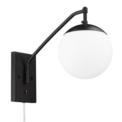 Golden Lighting Glenn 1-Light Swing Arm Sconce - Matte Black Shade in Matte Black