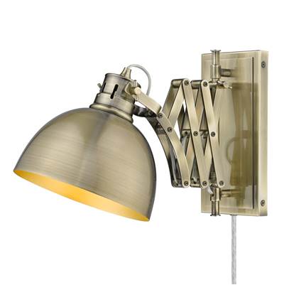 Golden Lighting Hawthorn 1-Light Swing Arm Sconce in Aged Brass