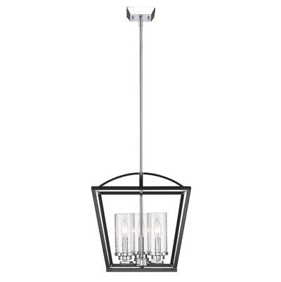 Golden Lighting Mercer 3-Light Cage Pendant in Matte Black and Chrome Accents