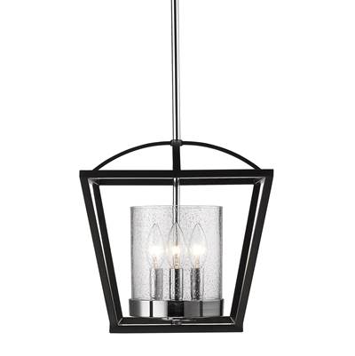 Golden Lighting Mercer 3-Light Semi-Flush Mount in Matte Black and Chrome Accents
