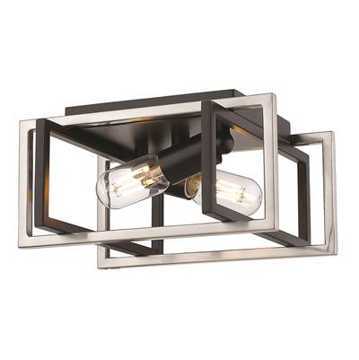 Golden Lighting Tribeca 2-Light Flush Mount in Matte Black and Pewter Accents