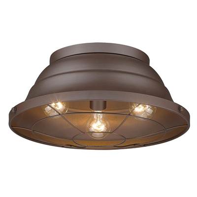 Golden Lighting Bartlett 3 Light Outdoor Ceiling Fixture in Textured Bronze
