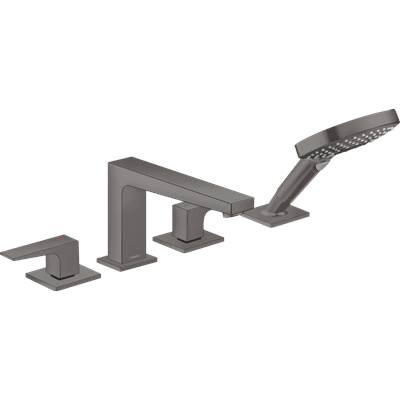 Hansgrohe Metropol Roman Tub Trim - 4-Hole - Lever Handles - 1.75 GPM Hand Shower in Brushed Black Chrome