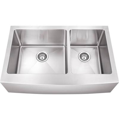 Hardware Resources Drop In Sink - Farmhouse/Apron Front - 60/40 Double Bowl - 35-7/8'' L x 20-3/4'' W x 10'' D in Stainless Steel