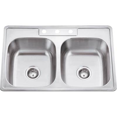 Hardware Resources Drop In Sink - 50/50 Double Bowl - 33'' L x 22'' W x 9'' D in Stainless Steel