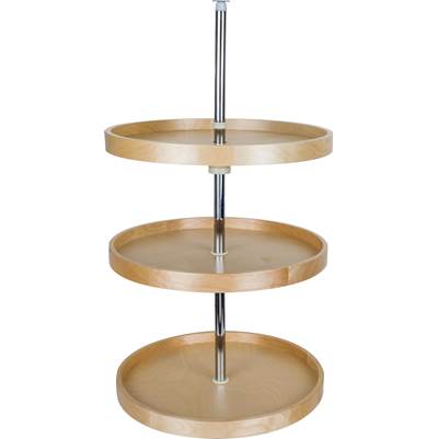 Hardware Resources 20" Round Three-Shelf Banded Wood Lazy Susan Set in UV Coated