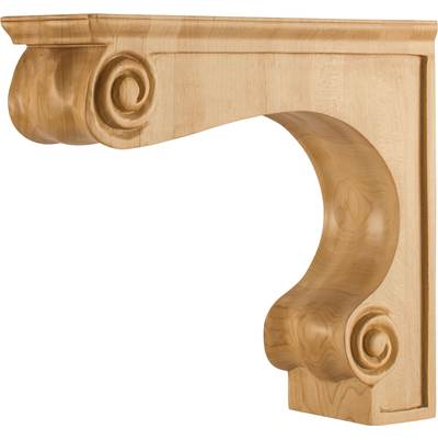 Hardware Resources Hard Maple Range Hood Corbel - 3-3/8" W x 10" D x 9" H in Unfinished
