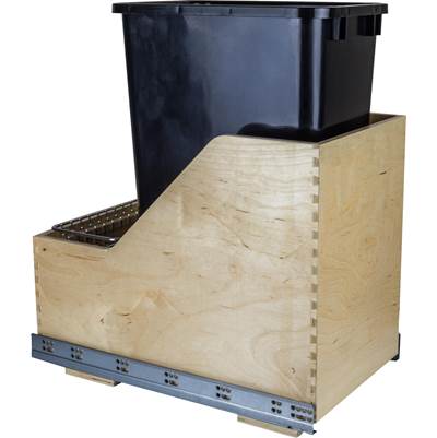 Hardware Resources Single 50 Quart Wood Bottom-Mount Soft-Close Rollout Trash Can in Black