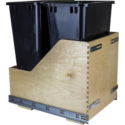 Hardware Resources Double 50 Quart Wood Bottom-Mount Soft-Close Pullout Trash Can in Black