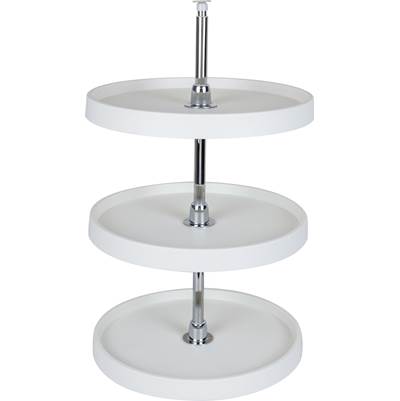 Hardware Resources 18'' Round Three-Shelf Plastic Lazy Susan Set with Chrome Hubs in White