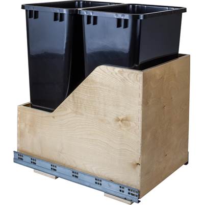 Hardware Resources Double 50 Quart Wood Bottom-Mount Soft-Close Rollout Trash Can in Black
