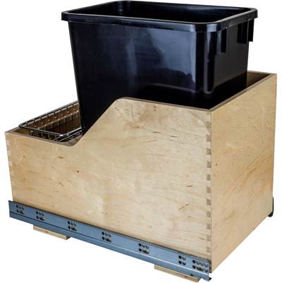 Hardware Resources Single 35 Quart Wood Bottom-Mount Soft-Close Rollout Trash Can in Black