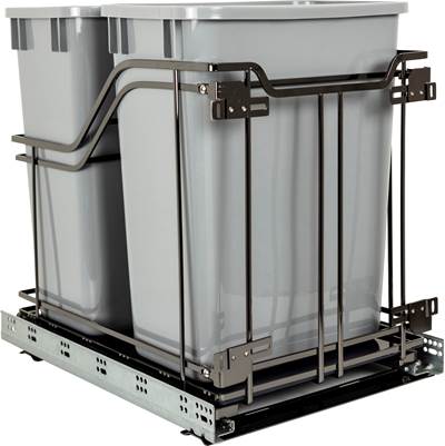 Hardware Resources Storage With Style Double 35 Quart Steel Soft-Close Pullout Trash Can in Black Nickel