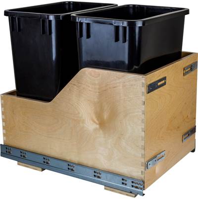 Hardware Resources Double 35 Quart Wood Bottom-Mount Soft-Close Pullout Trash Can in Black