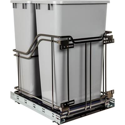 Hardware Resources Storage With Style Double 50 Quart Steel Soft-Close Pullout Trash Can in Black Nickel
