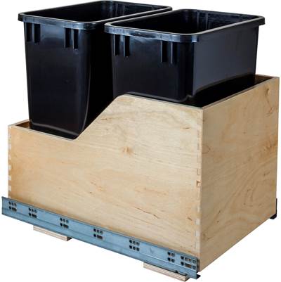 Hardware Resources Double 35 Quart Wood Bottom-Mount Soft-Close Rollout Trash Can in Black