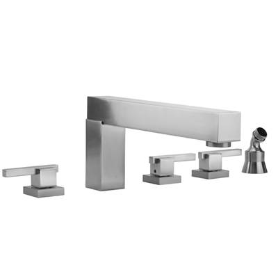 Jaclo Cubix Roman Tub Set - Lever Handles - Angled Handshower Holder in Antique Brass