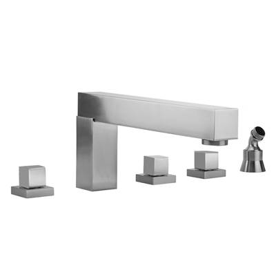 Jaclo Cubix Roman Tub Set - Cube Handles - Angled Handshower Holder in Antique Brass