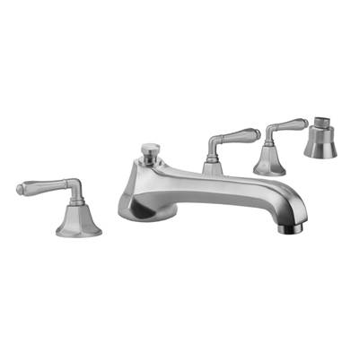 Jaclo Astor Roman Tub Set - Low Spout - Two Lever Handles - Straight Handshower in Antique Brass