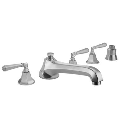 Jaclo Astor Deck Mounted Tub Filler - Hex Lever Handles - Straight Handshower in Antique Brass