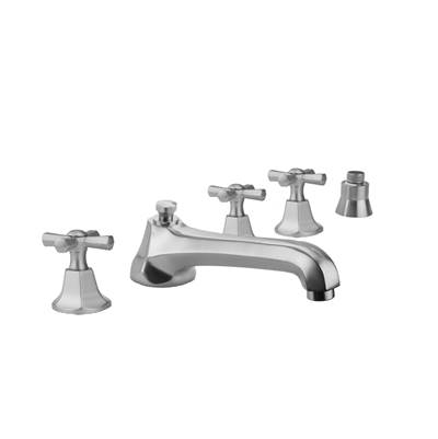 Jaclo Astor Roman Tub Set - Low Spout - Hex Cross Handles - Straight Handshower Mount in Antique Brass