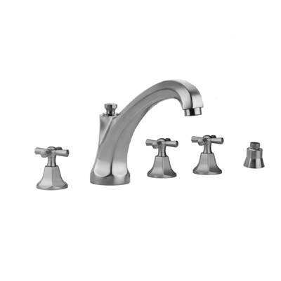 Jaclo Astor Roman Tub Set with High Spout - Hex Cross Handles - Straight Handshower in Antique Brass
