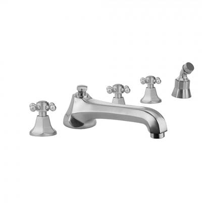 Jaclo Astor Roman Tub Set - Ball Cross Handles - Angled Handshower Mount in Antique Brass