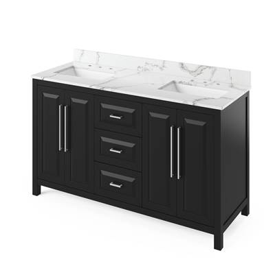 Jeffrey Alexander Cade 60" Double Vanity - Calacatta Vienna Quartz Top - Double Undermount Rectangle Bowls in Black