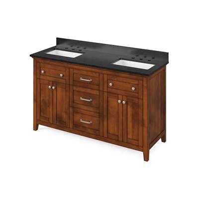 Jeffrey Alexander Chatham 60" Double Vanity - Black Granite Top - Double Undermount Rectangle Bowls in Chocolate