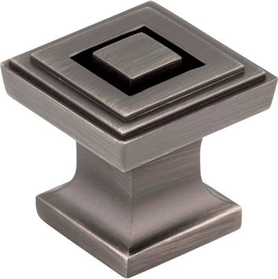 Jeffrey Alexander Delmar Square Cabinet Knob - 1" in Brushed Pewter