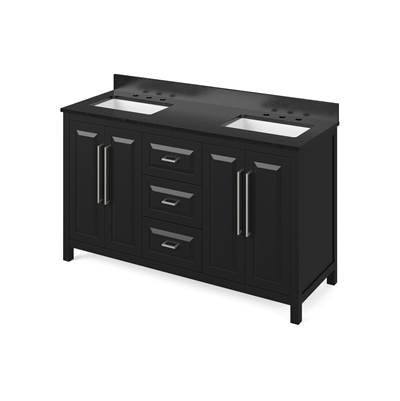 Jeffrey Alexander Cade 60" Double Vanity - Black Granite Top - Double Undermount Rectangle Bowls in Black