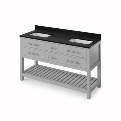 Jeffrey Alexander Wavecrest 60'' Double Vanity - Black Granite Top - Undermount Rectangle in Grey
