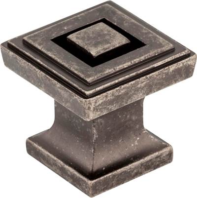 Jeffrey Alexander Delmar Square Cabinet Knob - 1" in Distressed Pewter