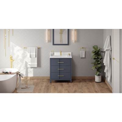 Jeffrey Alexander Katara 30" Double Vanity - White Quartz Top - Undermount Rectangle Bowl in Blue Steel