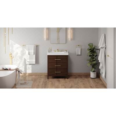 Jeffrey Alexander Katara 30" Double Vanity - Red Engineered Stone Top - Undermount Bowl in Dark Walnut