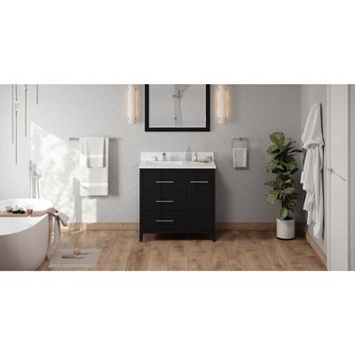 Jeffrey Alexander Katara 36" Vanity - Left Offset - White Quartz Top - Undermount Rectangle Bowl in Black