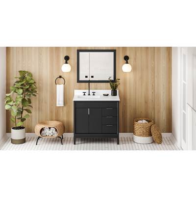 Jeffrey Alexander Theodora 36" Vanity - Left Offset - White Quartz Top - Undermount Rectangle Bowl in Black