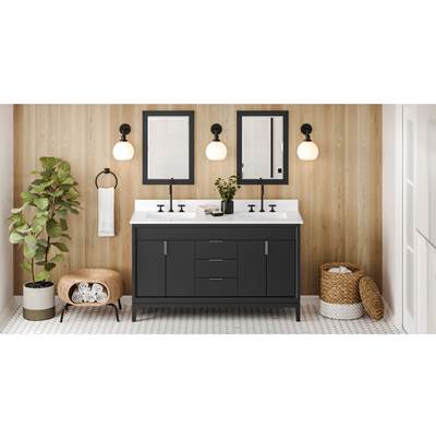 Jeffrey Alexander Theodora 60" Vanity - Double Undermount Rectangle Bowls - White Quartz Top in Black