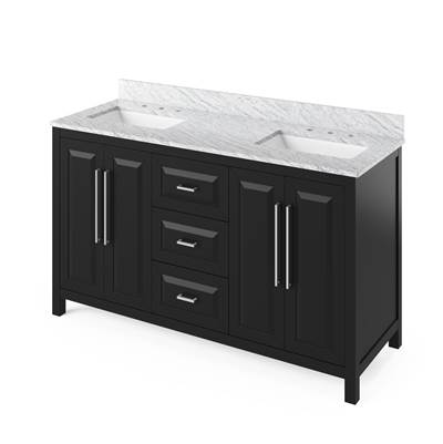 Jeffrey Alexander Cade 60" Double Vanity - White Carrara Marble Top - Double Undermount Rectangle Bowls in Black