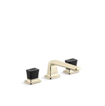 Kallista Per Se Widespread Bathroom Faucet - Black Crystal Knob in French Gold