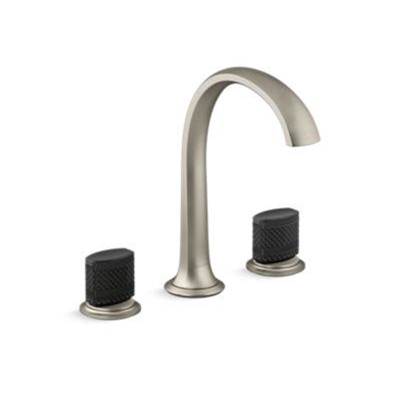 Kallista Script Widespread Bathroom Sink Faucet - Black Porcelain Knobs