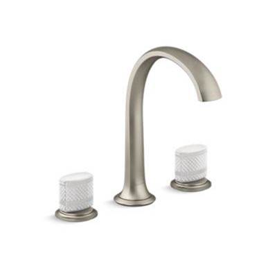 Kallista Script Widespread Bathroom Sink Faucet - White Porcelain Knobs