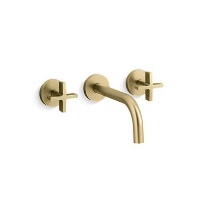 Kallista One® Wall-Mount Bathroom Sink Faucet - Cross Handle - Short Spout in Brushed French Gold