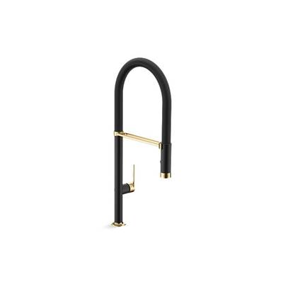 Kallista Juxtapose Semi-Pro Kitchen Faucet - Pull-Out Spray - 1.5 GPM in Matte Black With Brushed Moderne Brass
