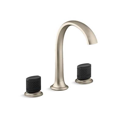Kallista Script Widespread Bathroom Sink Faucet - Black Porcelain Knobs in Brushed Bronze