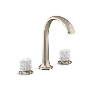 Kallista Script Widespread Bathroom Sink Faucet - White Porcelain Knobs in Brushed Bronze