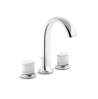 Kallista Script Widespread Bathroom Sink Faucet - White Porcelain Knobs in Polished Chrome